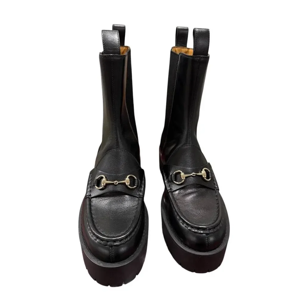 Gucci Horsebit Chelsea Black Leather Platform Boot 39 Classic
